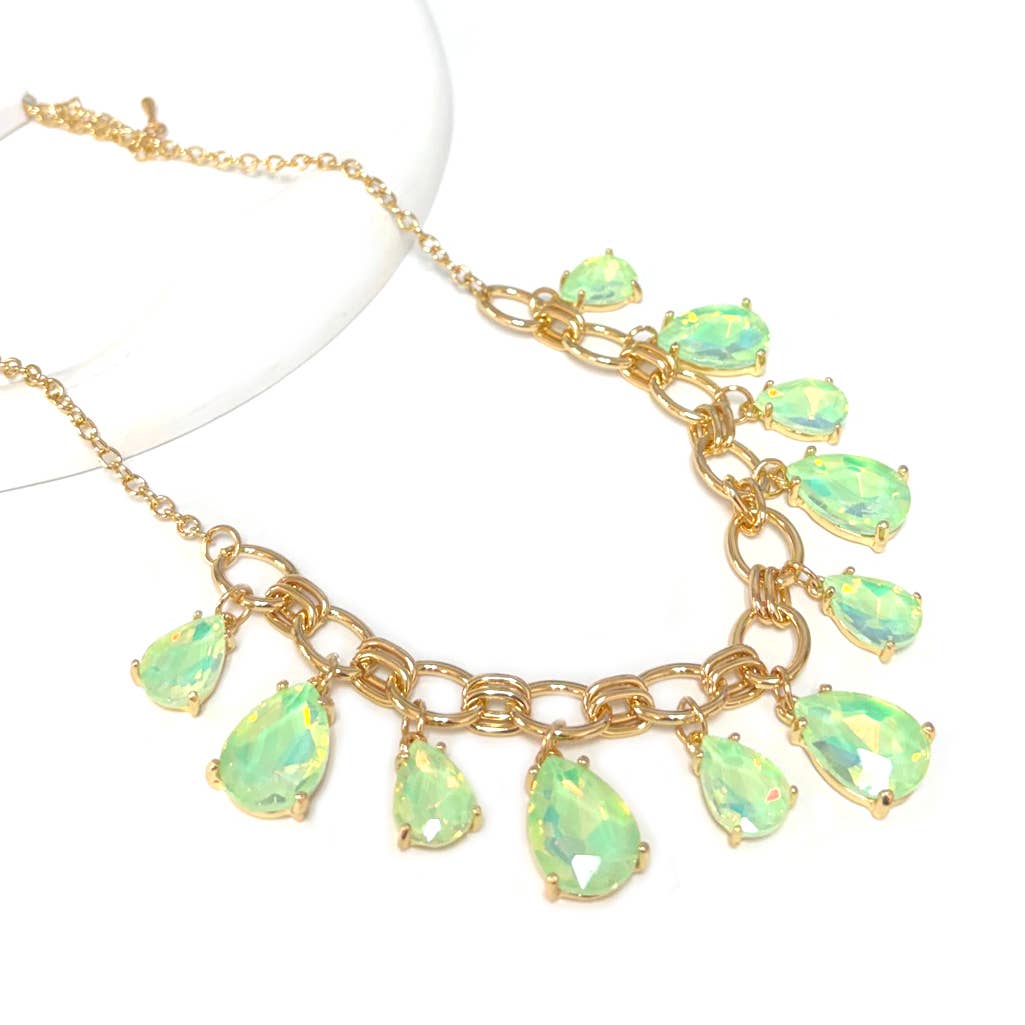 Sparkly Pink Teardrop Crystal Glass Charms Paparazzi Necklace