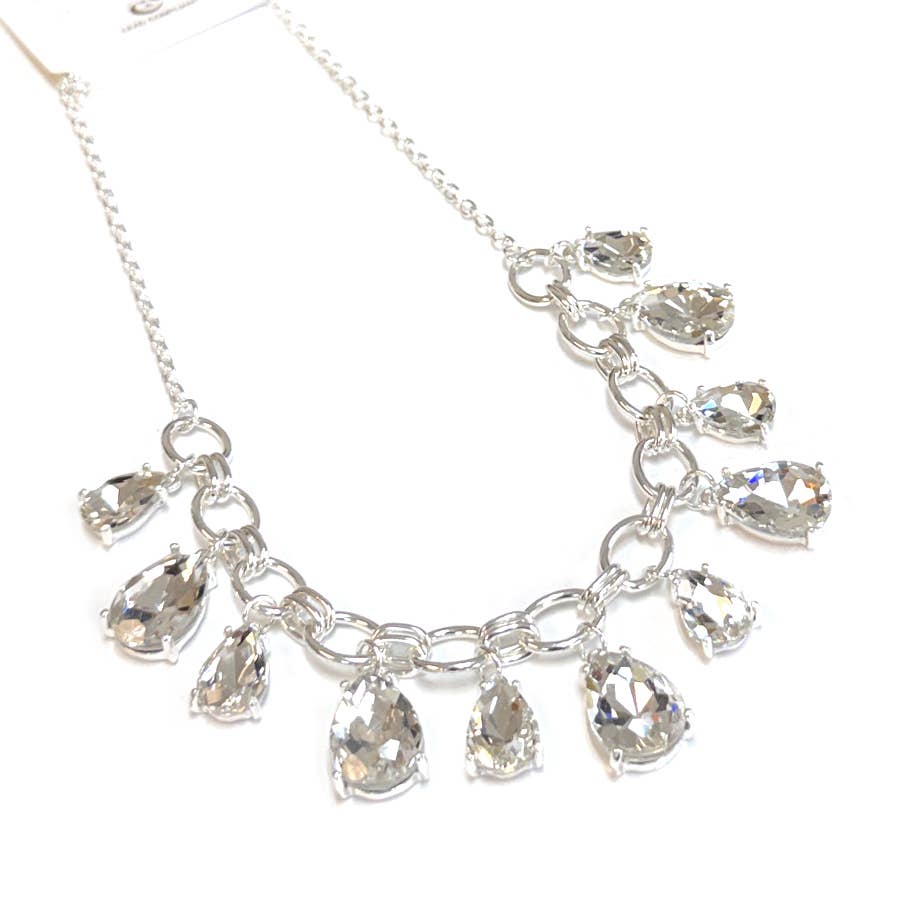 Sparkly Pink Teardrop Crystal Glass Charms Paparazzi Necklace