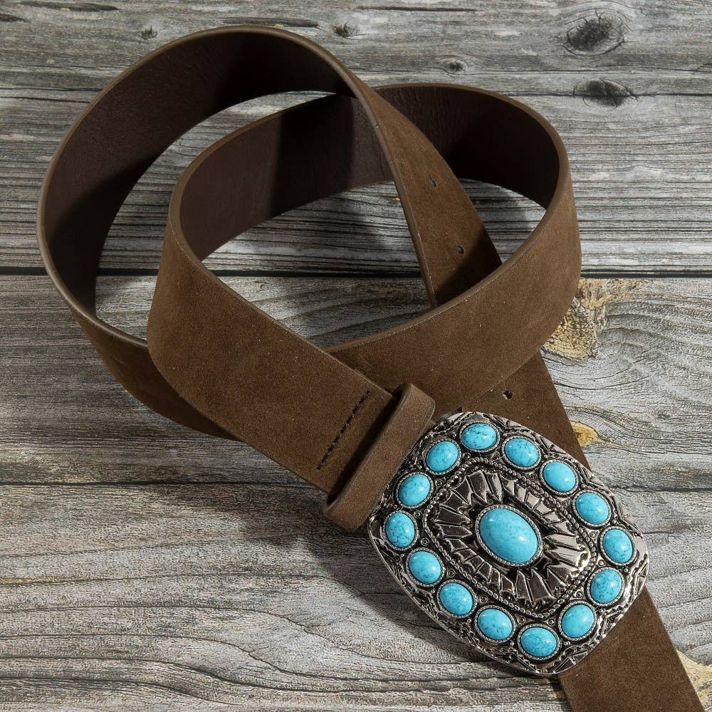 Turquoise  Western Concho Buckle Vegan Leather Belt