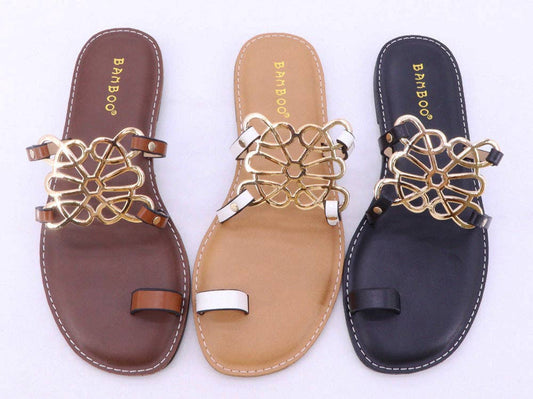 Cognac Gold Ring Toe Flat Sandals