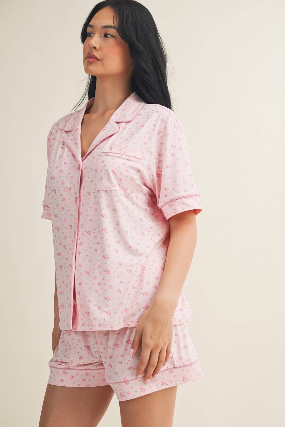 Pink Ditsy Print Pajama Set