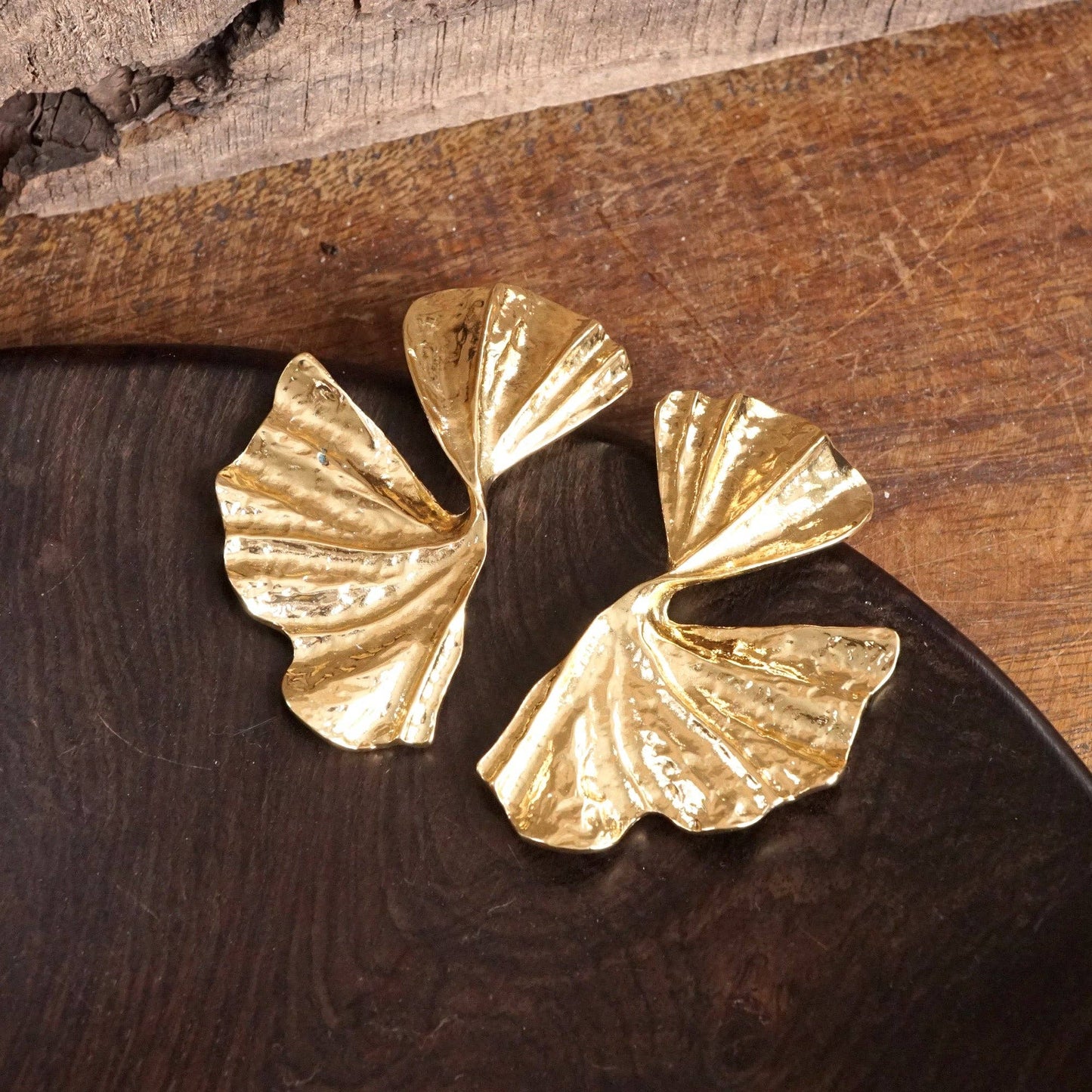 Gold Abstract Fan Leaf Earrings