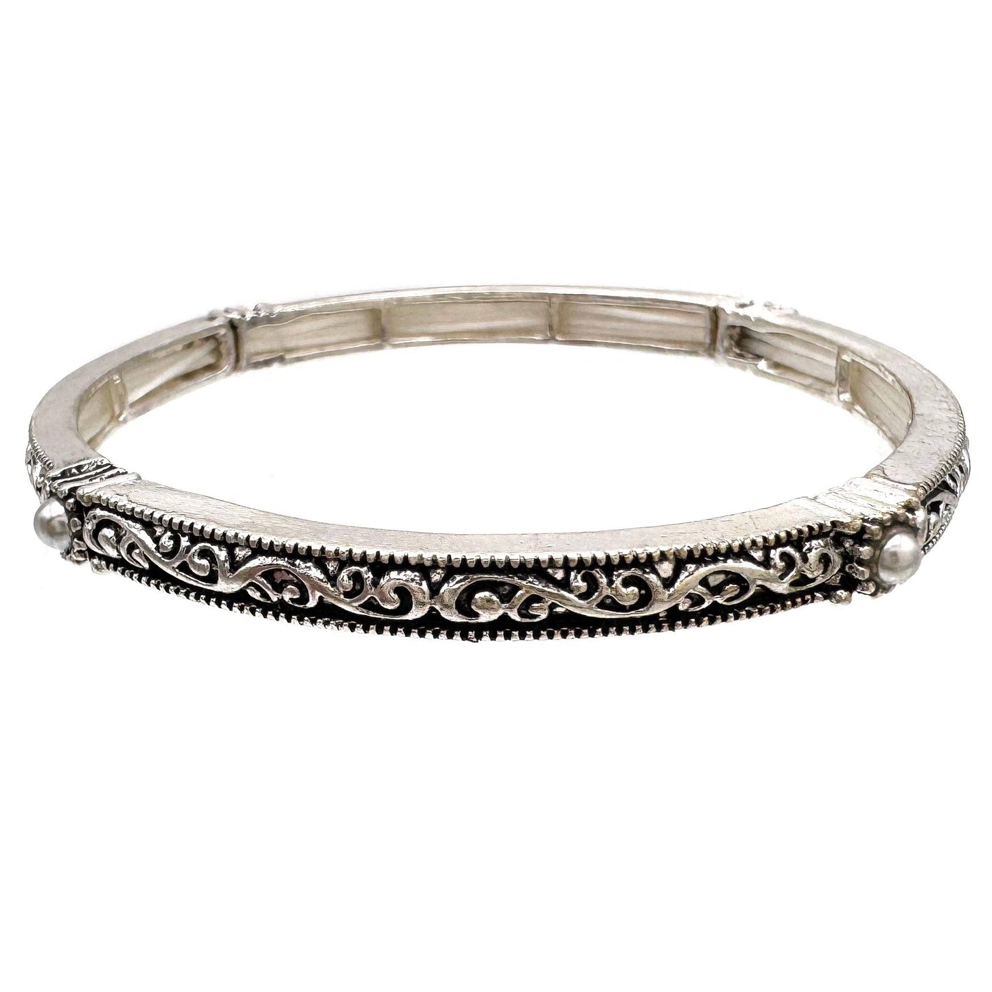 Pearl Western Floral Silver Bracelet