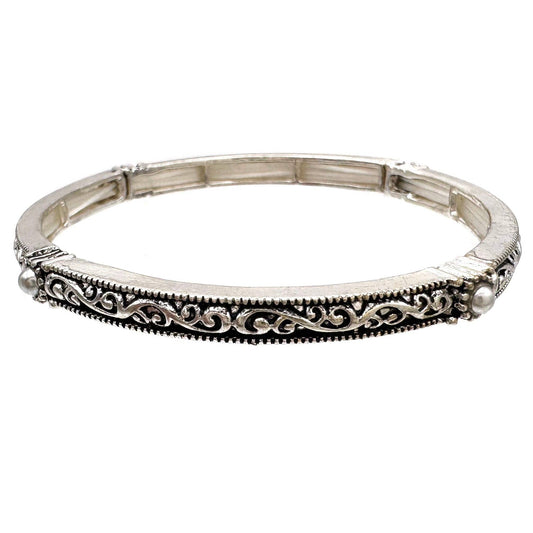 Pearl Western Floral Silver Bracelet
