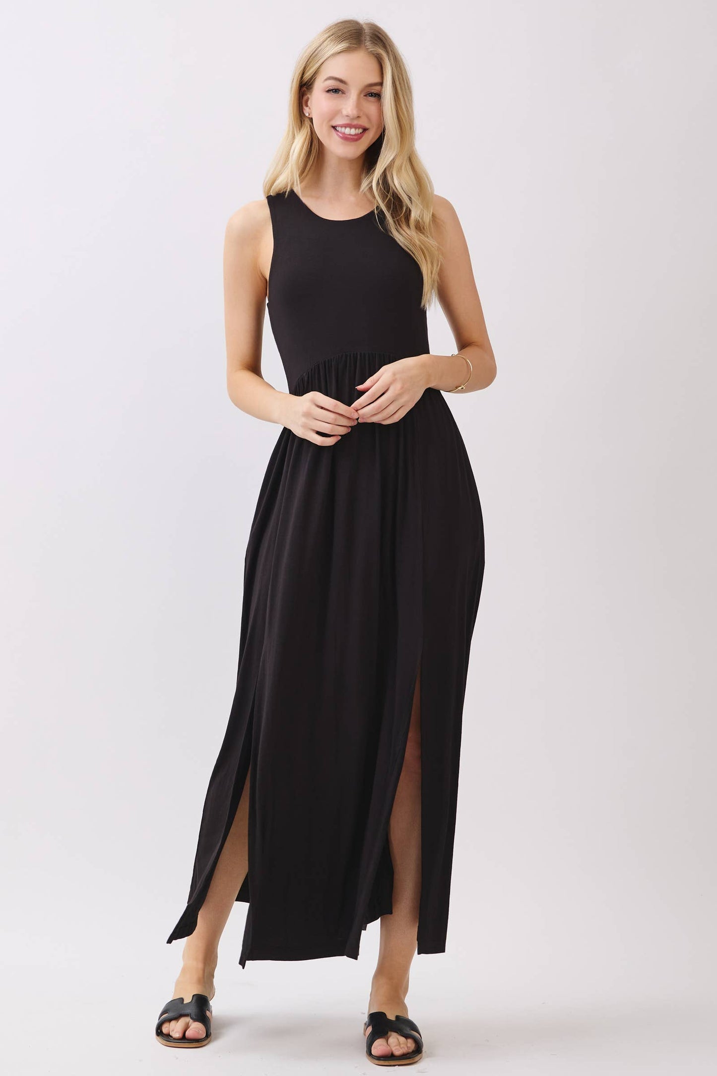 Black Midi Dress with Front Slits