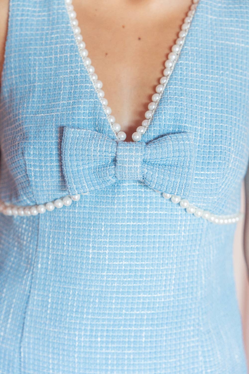 Pearl Detailed Bow Tweed Dress