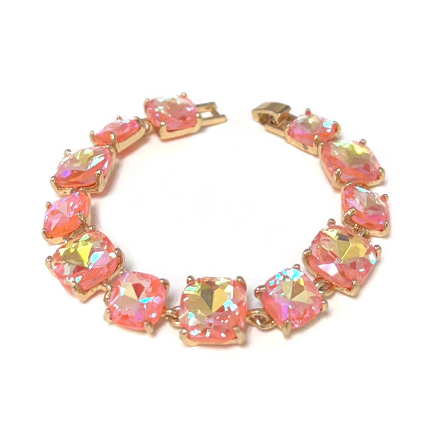 Cushion Cut Glass Crystal Linked Station Bracelet