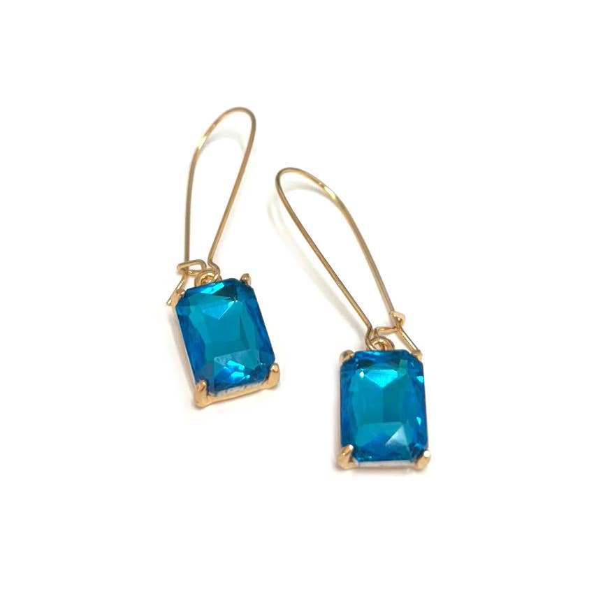 Midi Rectangle Glass Bead with Kidney Wire Dangle Earrings