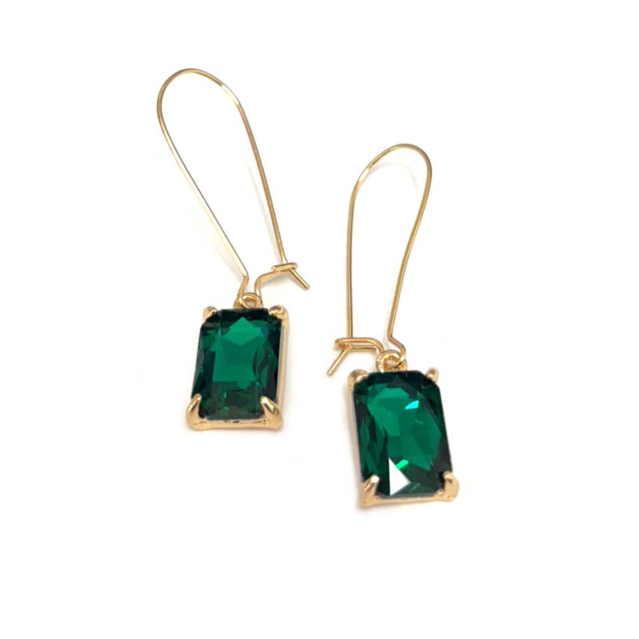 Midi Rectangle Glass Bead with Kidney Wire Dangle Earrings