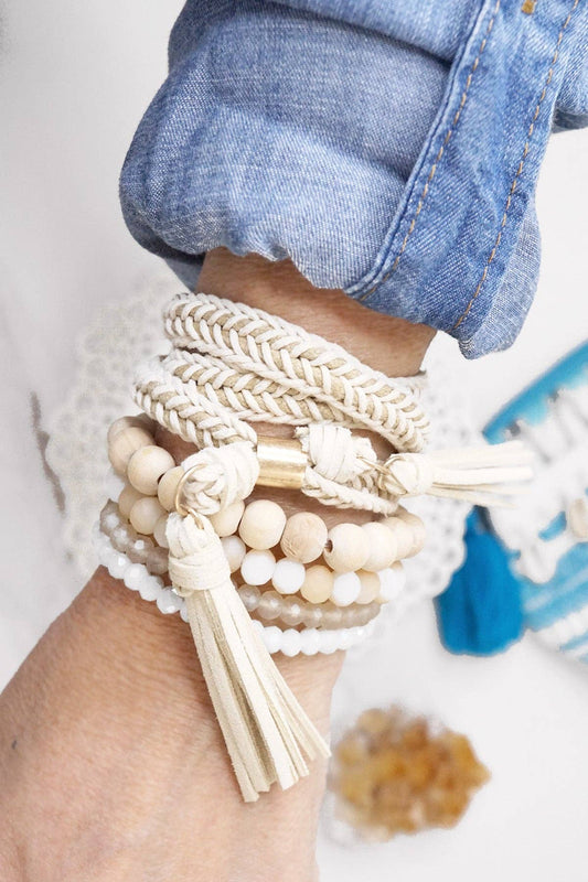 Boho Wrap Tassels and Beads Bracelet Stack