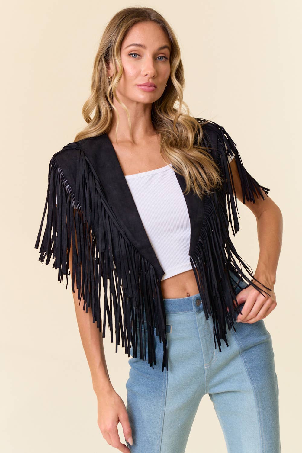 Western Suede Black Fringe Shrug