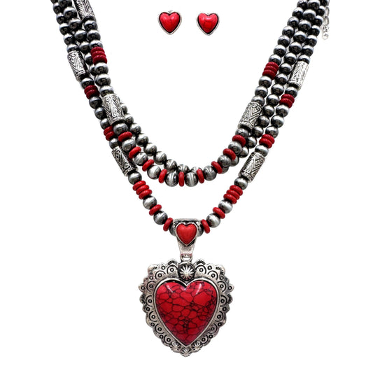 Silver Western Heart Navajo Turquoise Necklace Set