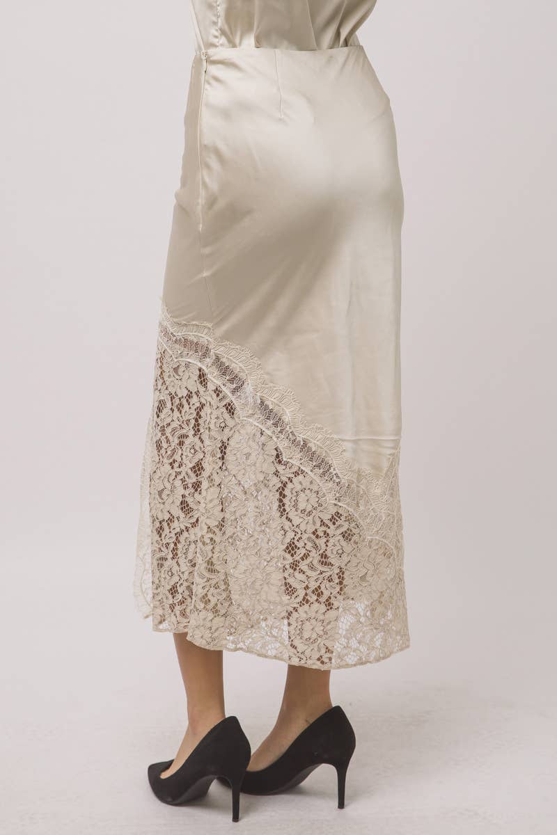 Satin Lace Midi Skirt