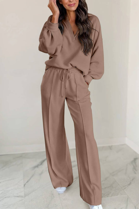 Khaki Collared and Sweatpants Set
