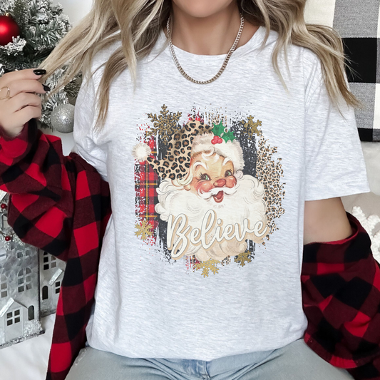 Retro Vintage Leopard Santa Christmas T-shirt