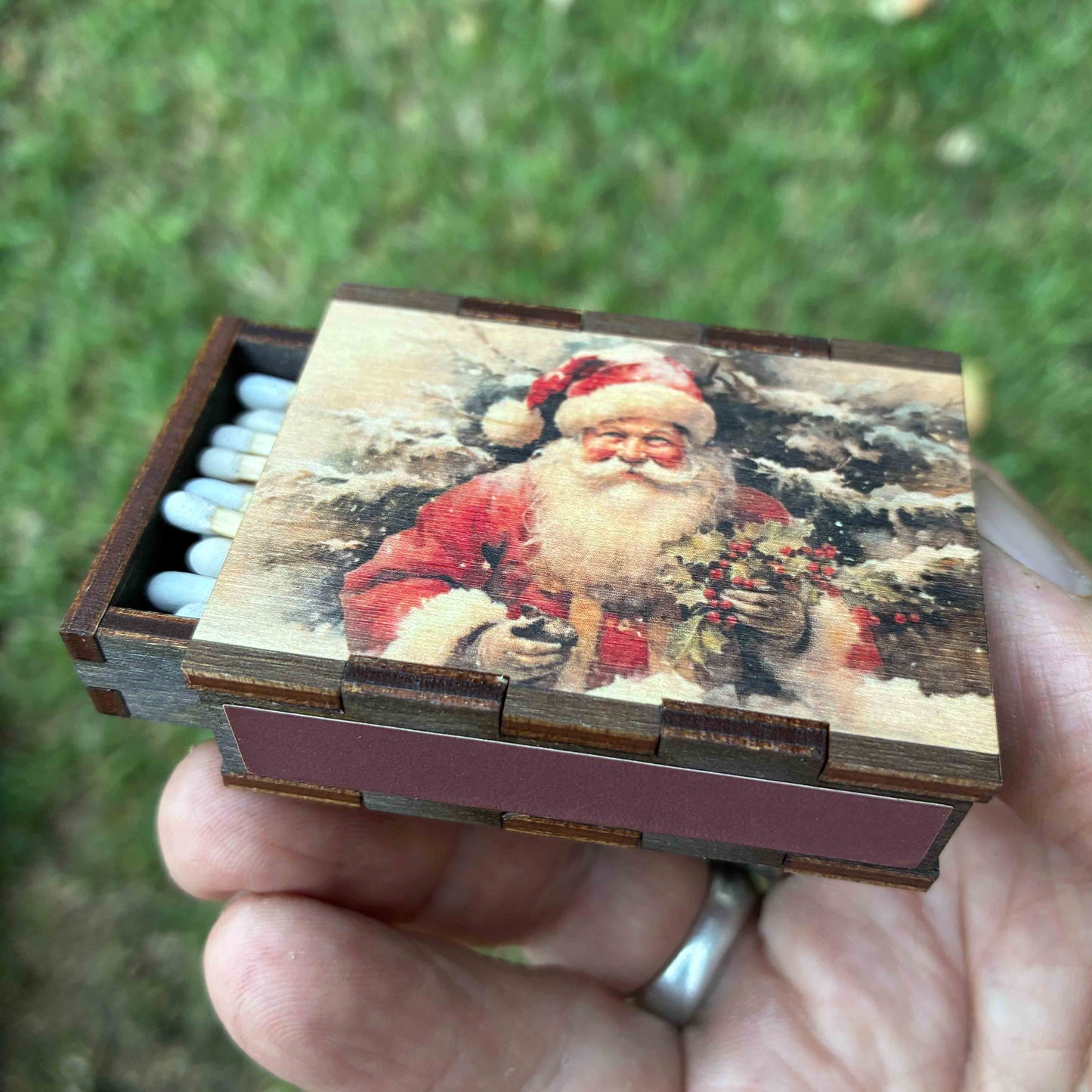Matches • Christmas Santa Wooden Matchbox •Stocking Stuffers