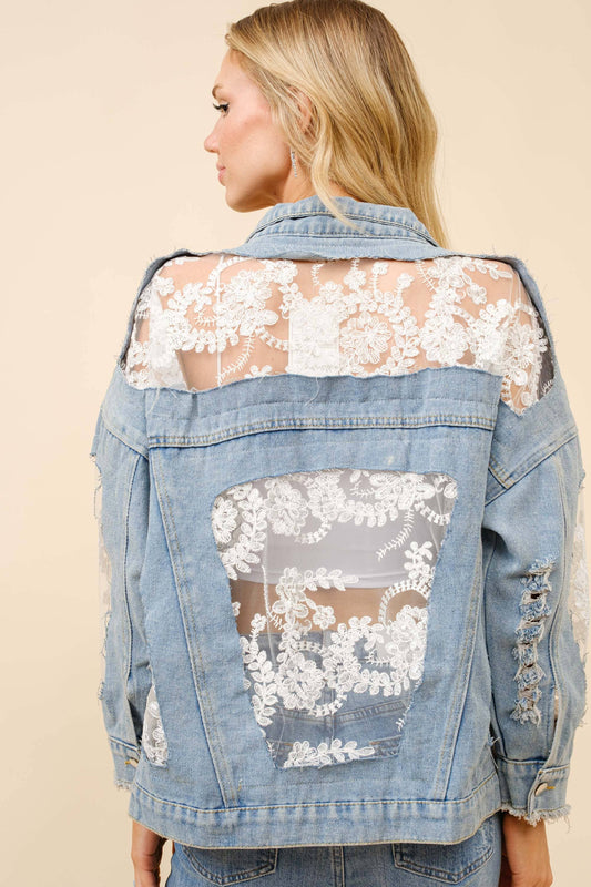 Lace Inset Denim Jacket