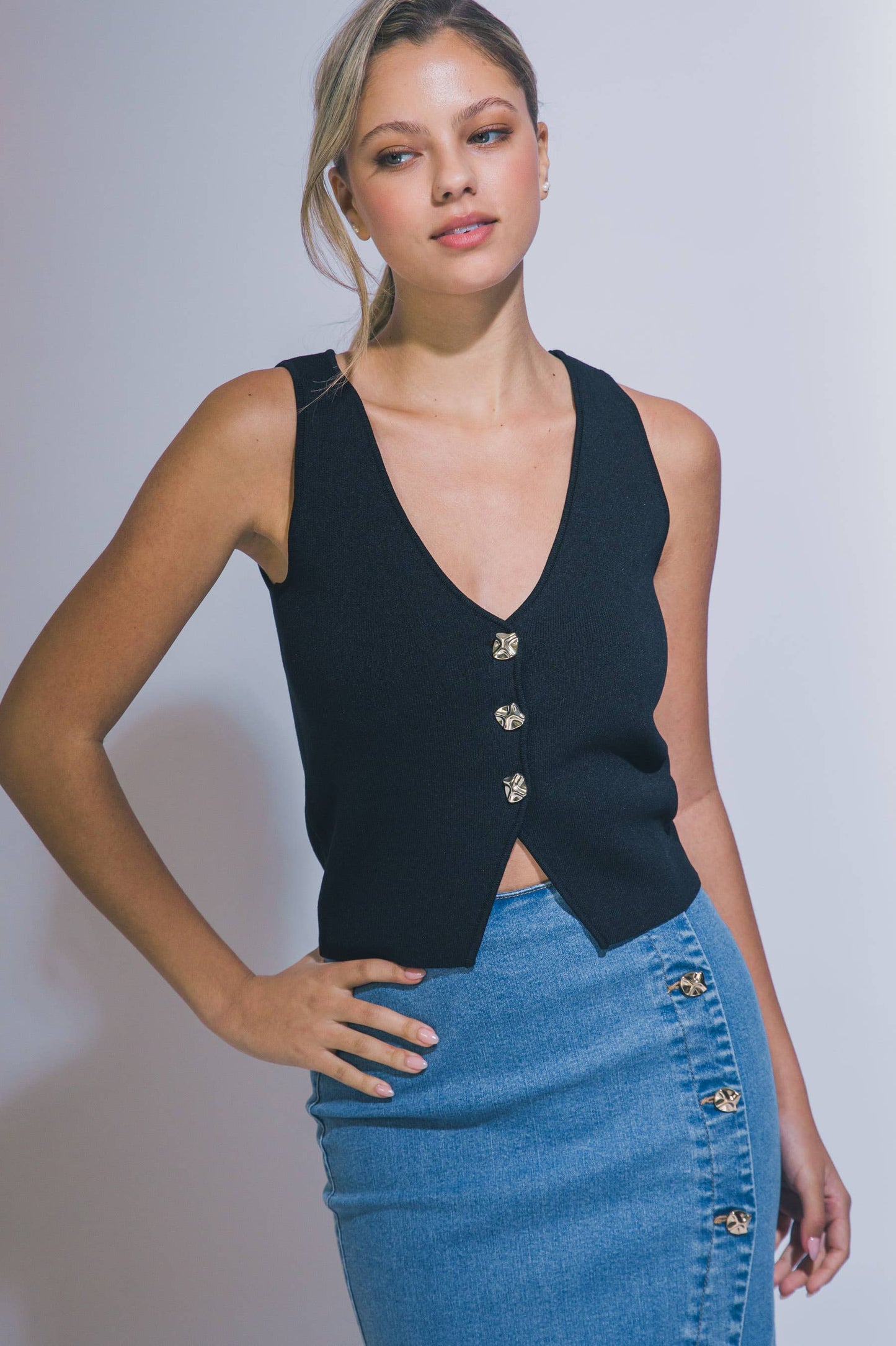 Gold Button Knit Vest