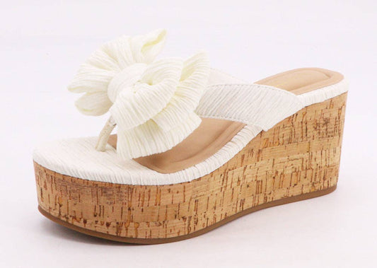 White Bow Wedge Sandal