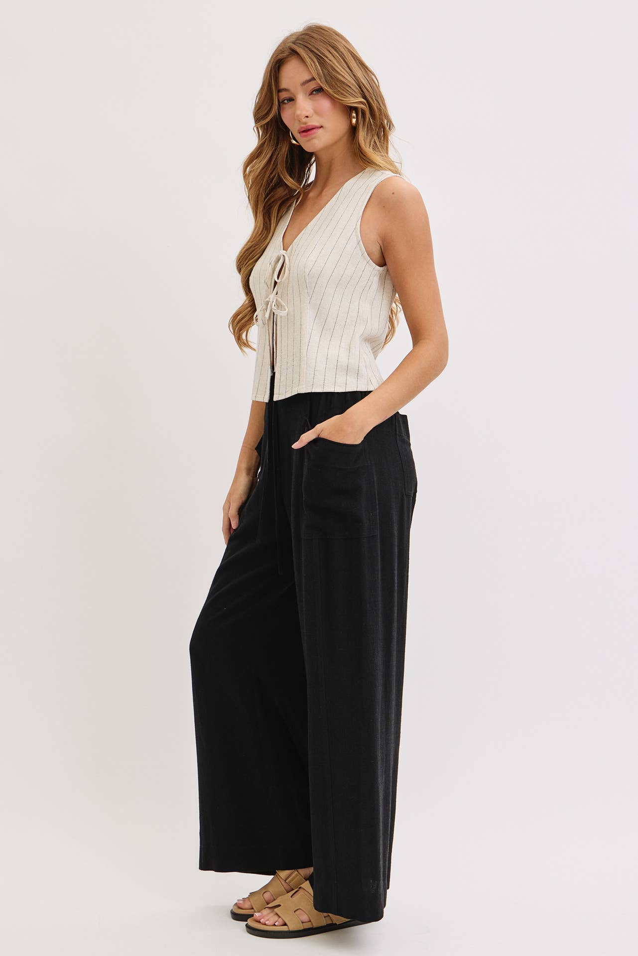 Front Tie Linen Top