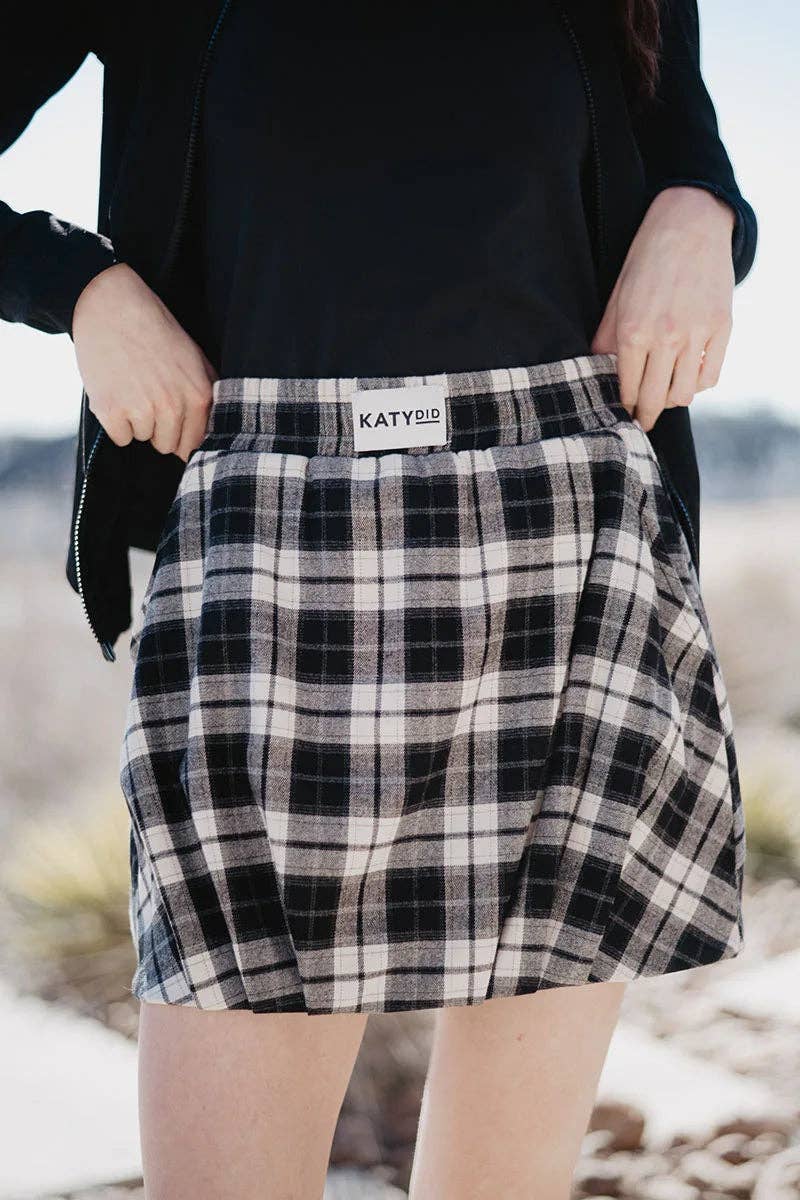 Black Plaid Mini Bubble Skirt