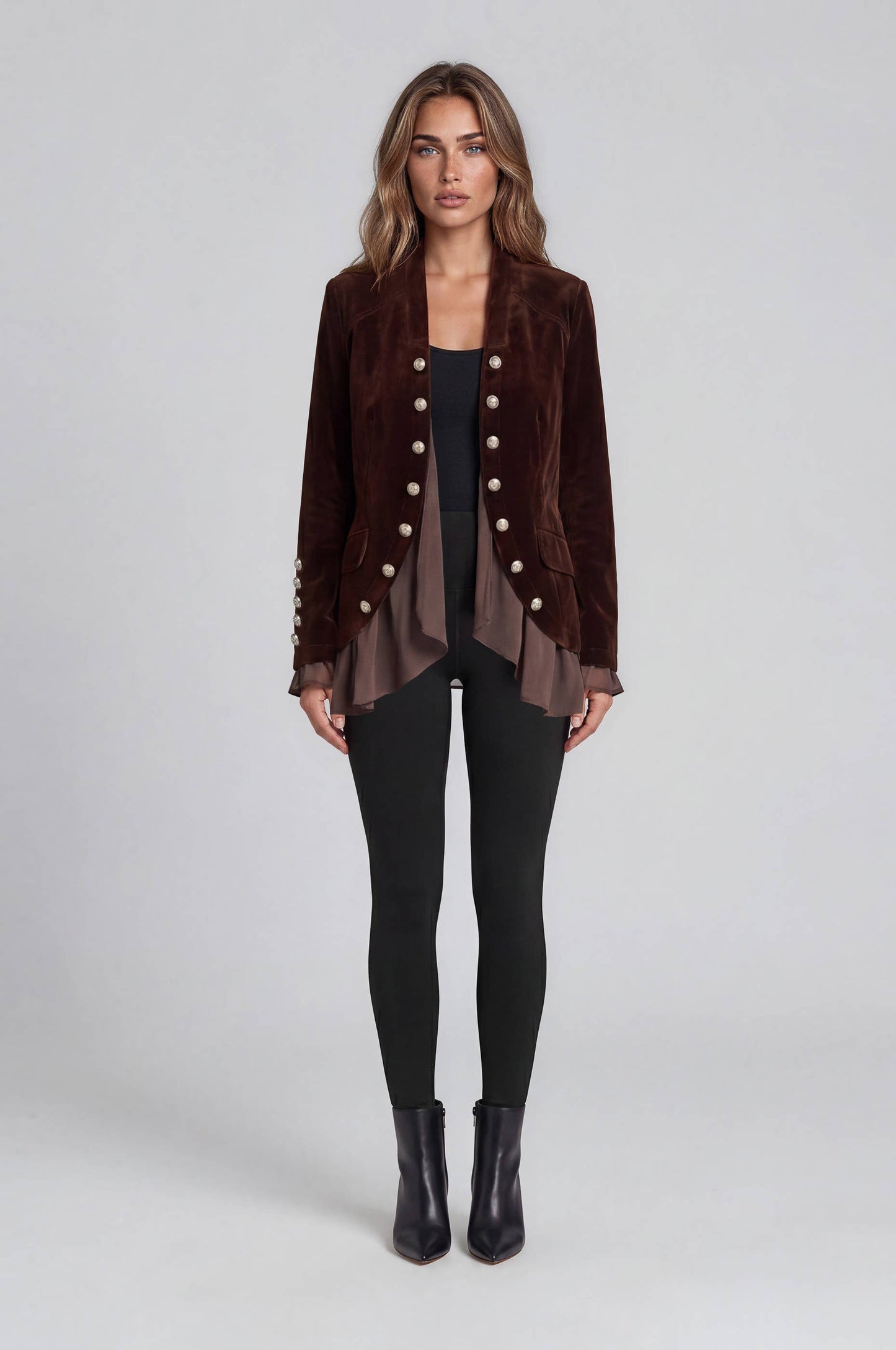 Brown Velvet Chiffon Hem Jacket