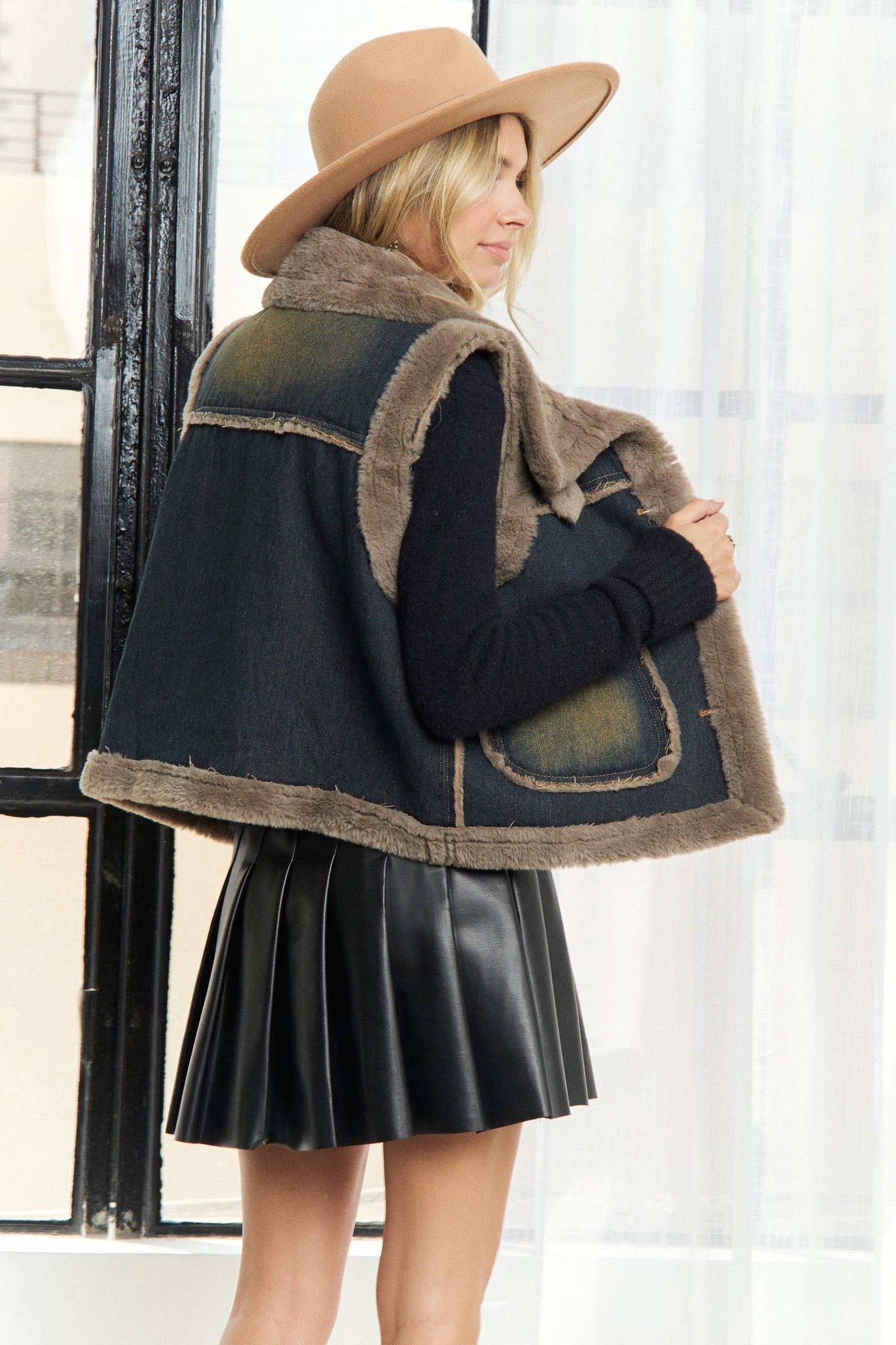 Denim Faux Fur Vest