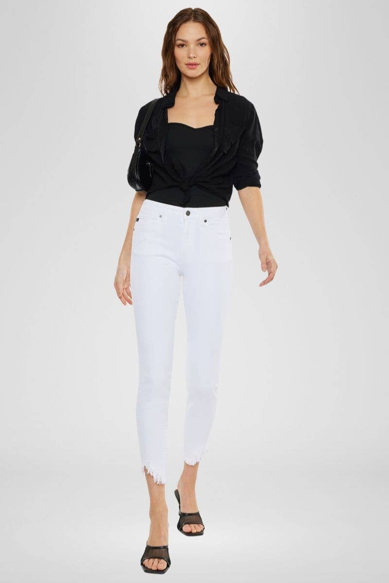 White Stretchy Raw Fringe Hem Jean