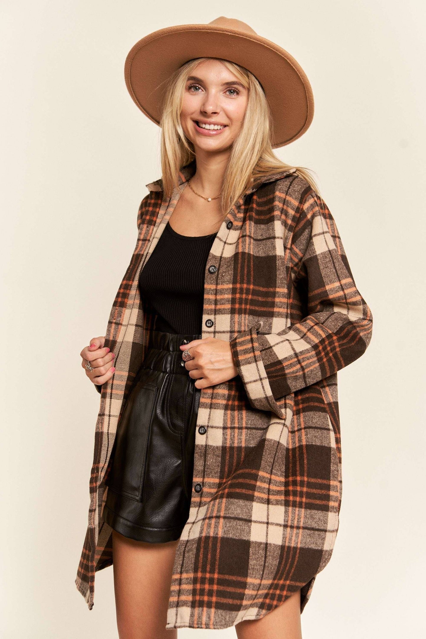 R&Blk BUTTON DOWN FLANNEL SHACKET