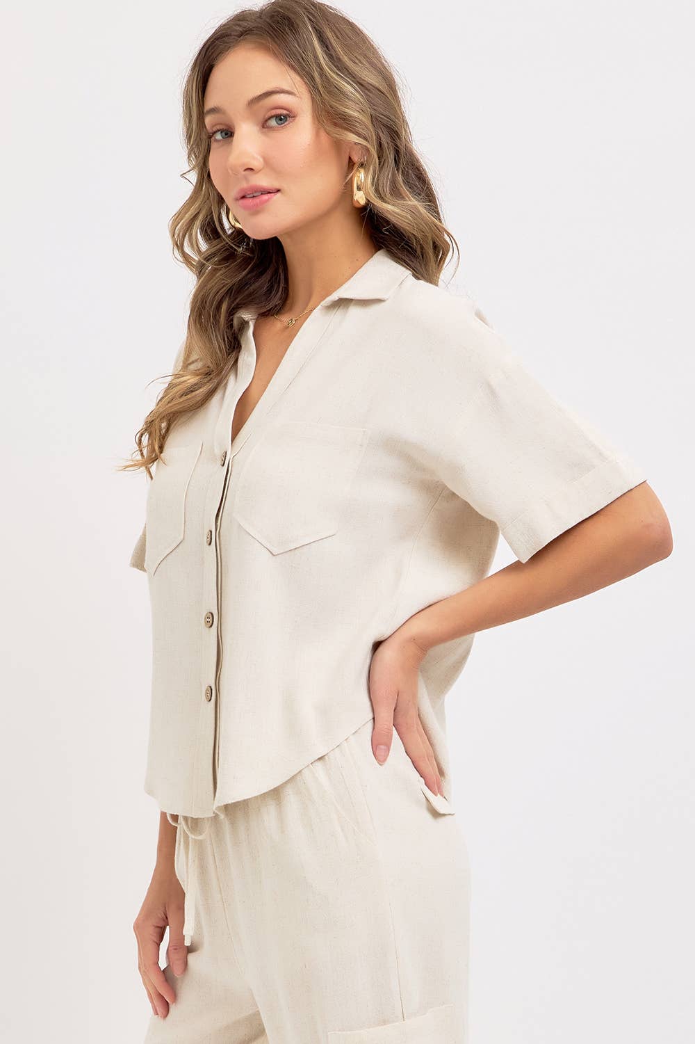 Linen Casual Button Top