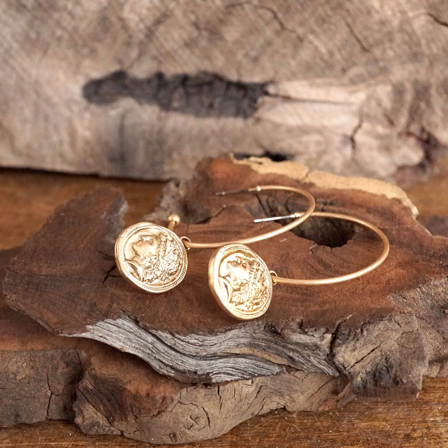 Boho Hoop Earrings with a Small Coin