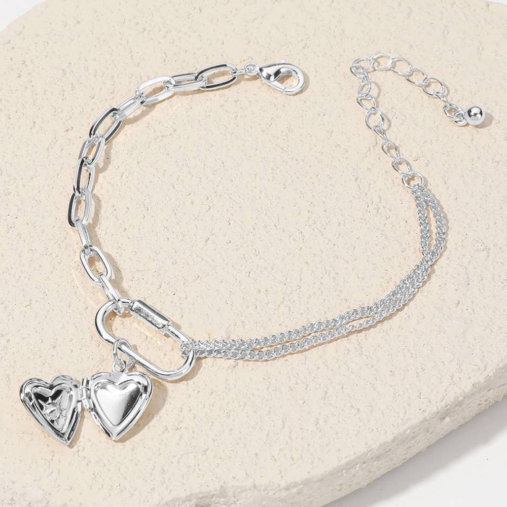 Heart Locket Carabiner Charm Bracelet