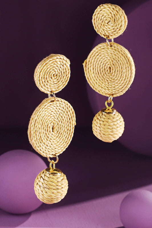 Gold Double Round & Ball Drop Earring