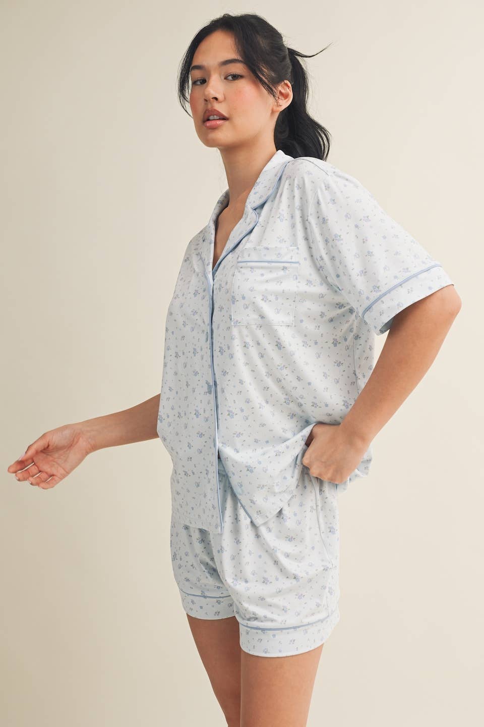 Pink Ditsy Print Pajama Set