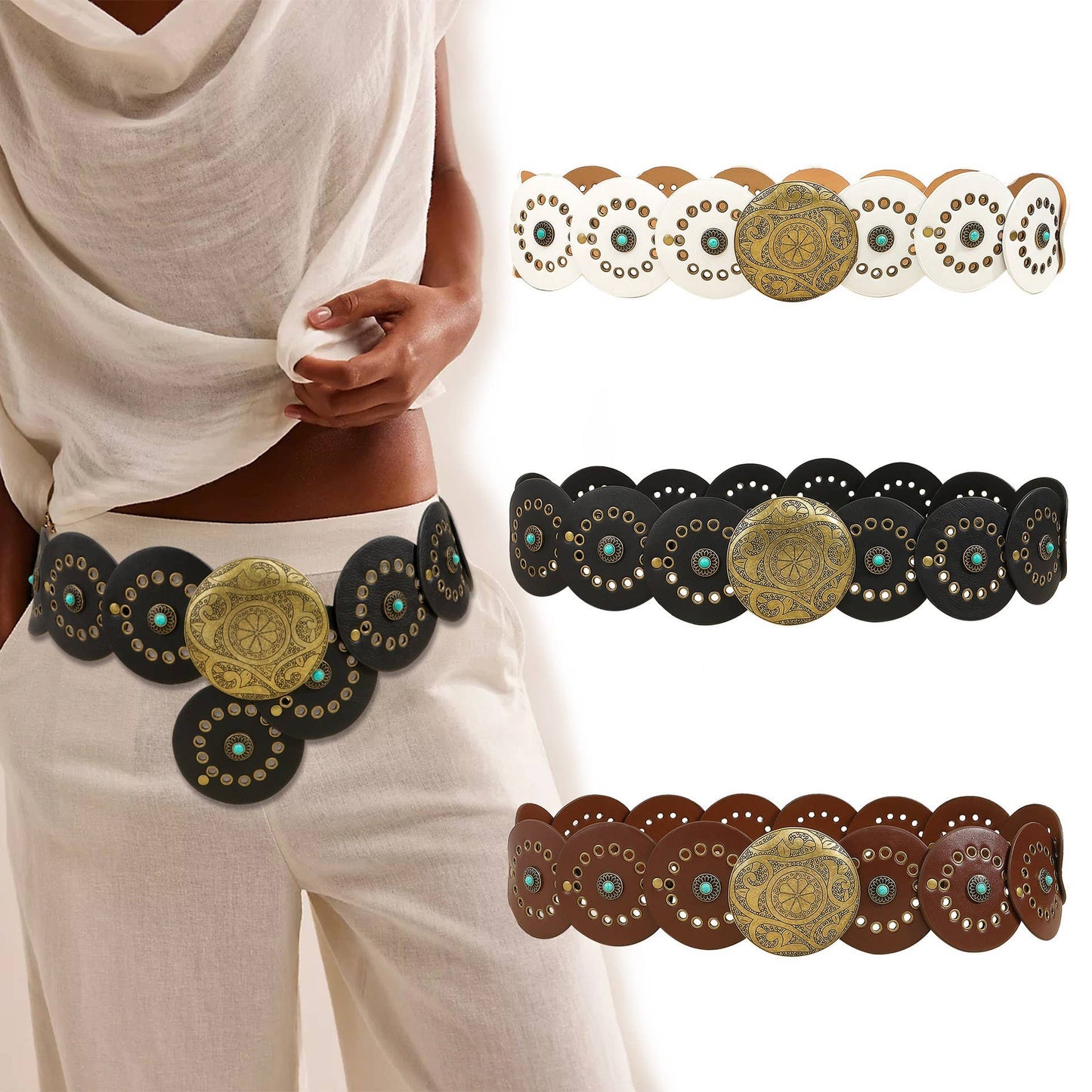 Studded Circular Western Belt