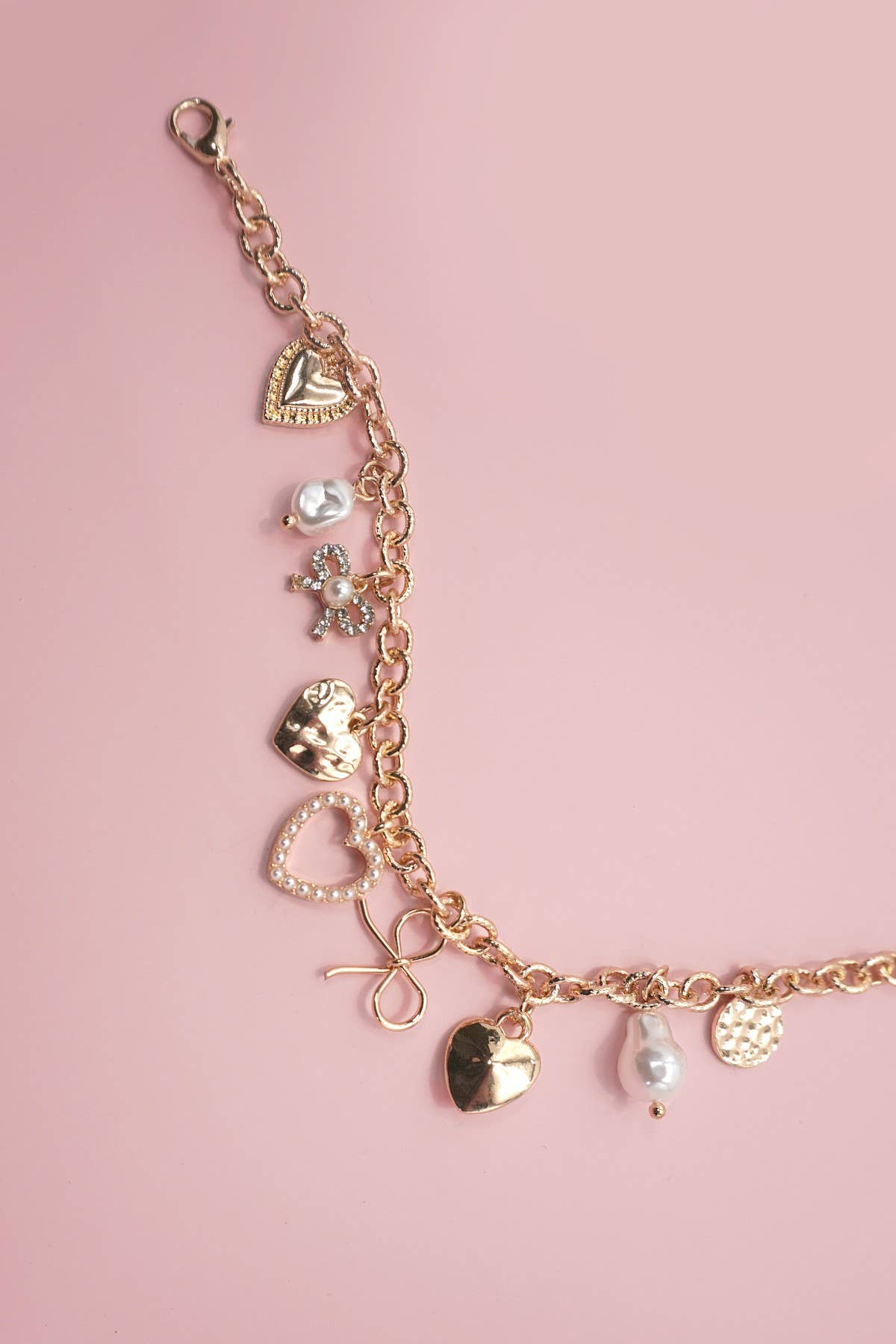 CHARM BRACELET-HEART PEARL CHARMS