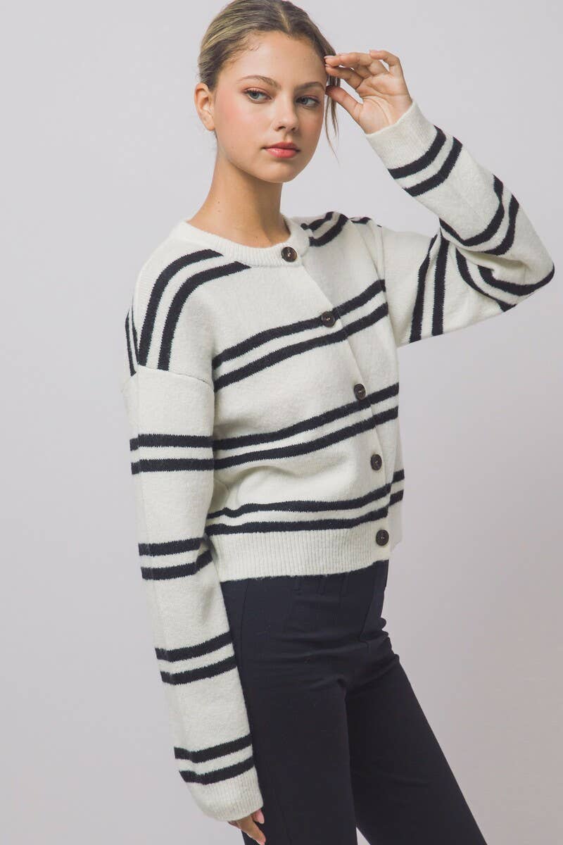Ivory Striped Cardigan
