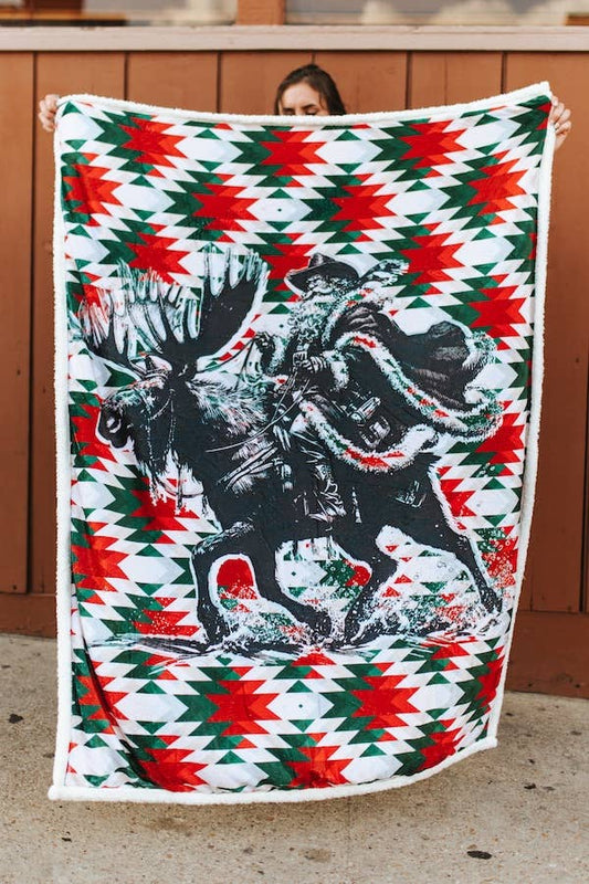 Cowboy Christmas Printed Sherpa Blanket