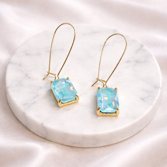 Midi Rectangle Glass Bead with Kidney Wire Dangle Earrings