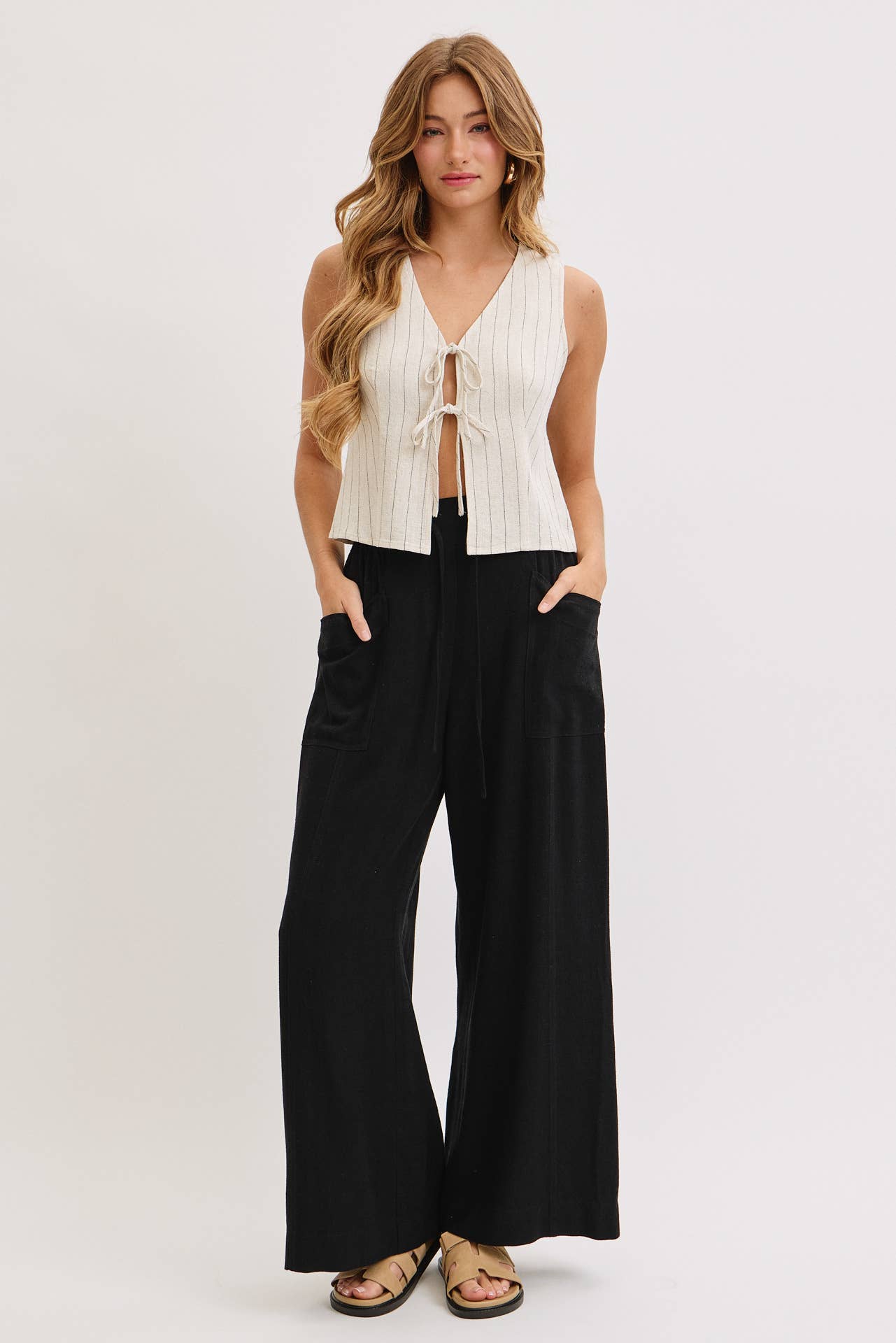 Front Tie Linen Top