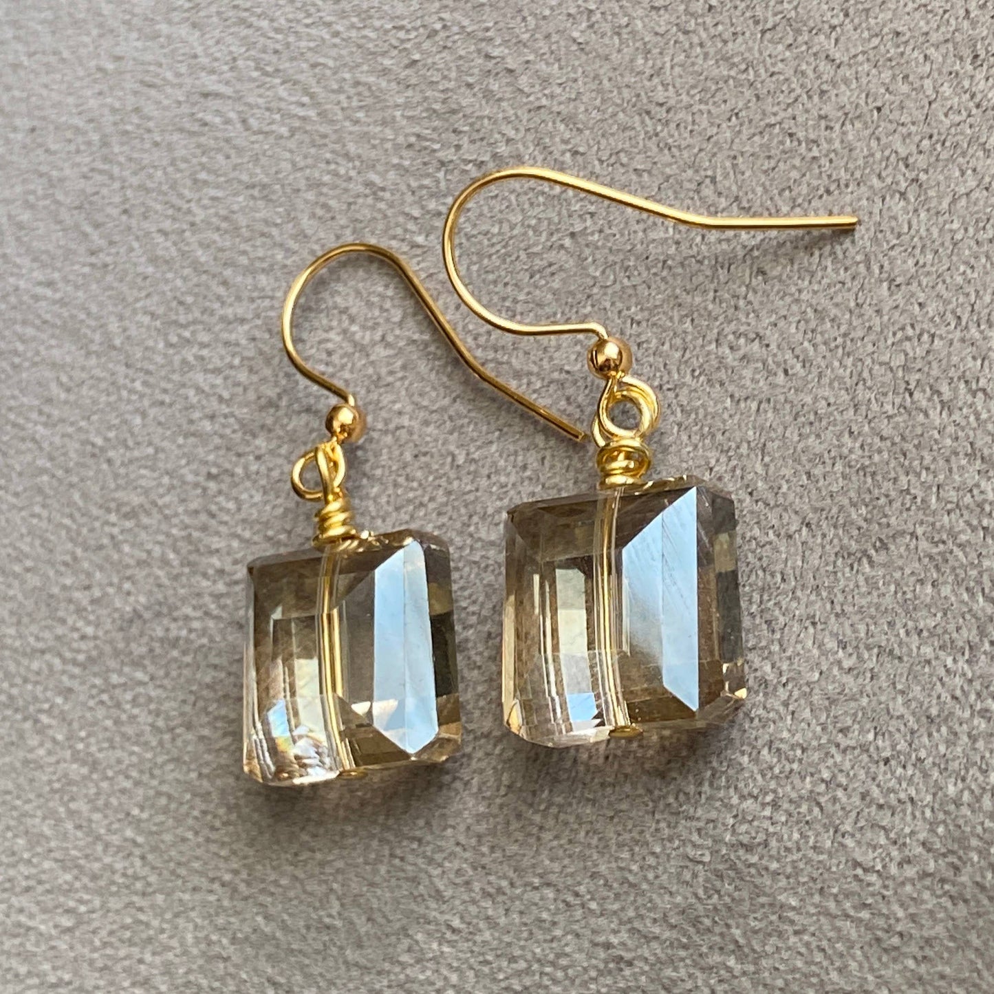 Crystal Earrings Gold Champagne Silver Elegant