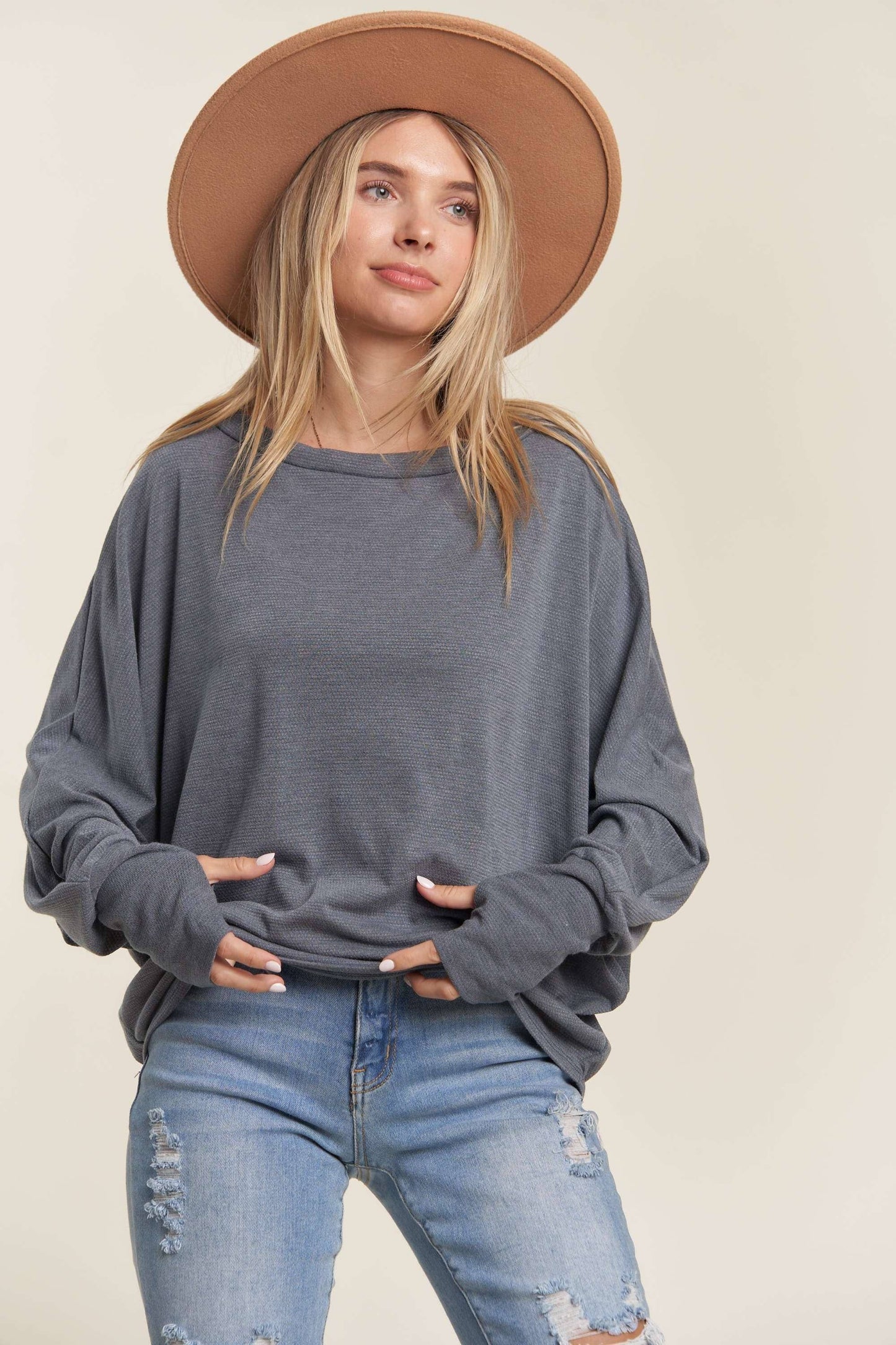 THUMBHOLE SLEEVE KNIT TUNIC TOP