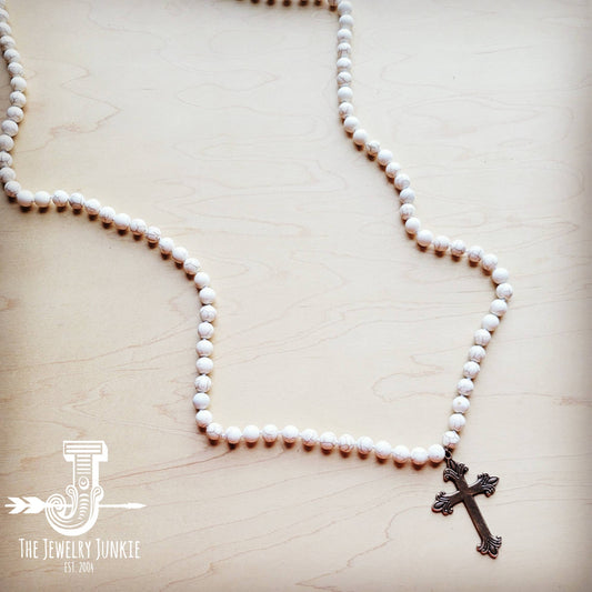 White Turquoise Necklace w/ Copper Cross