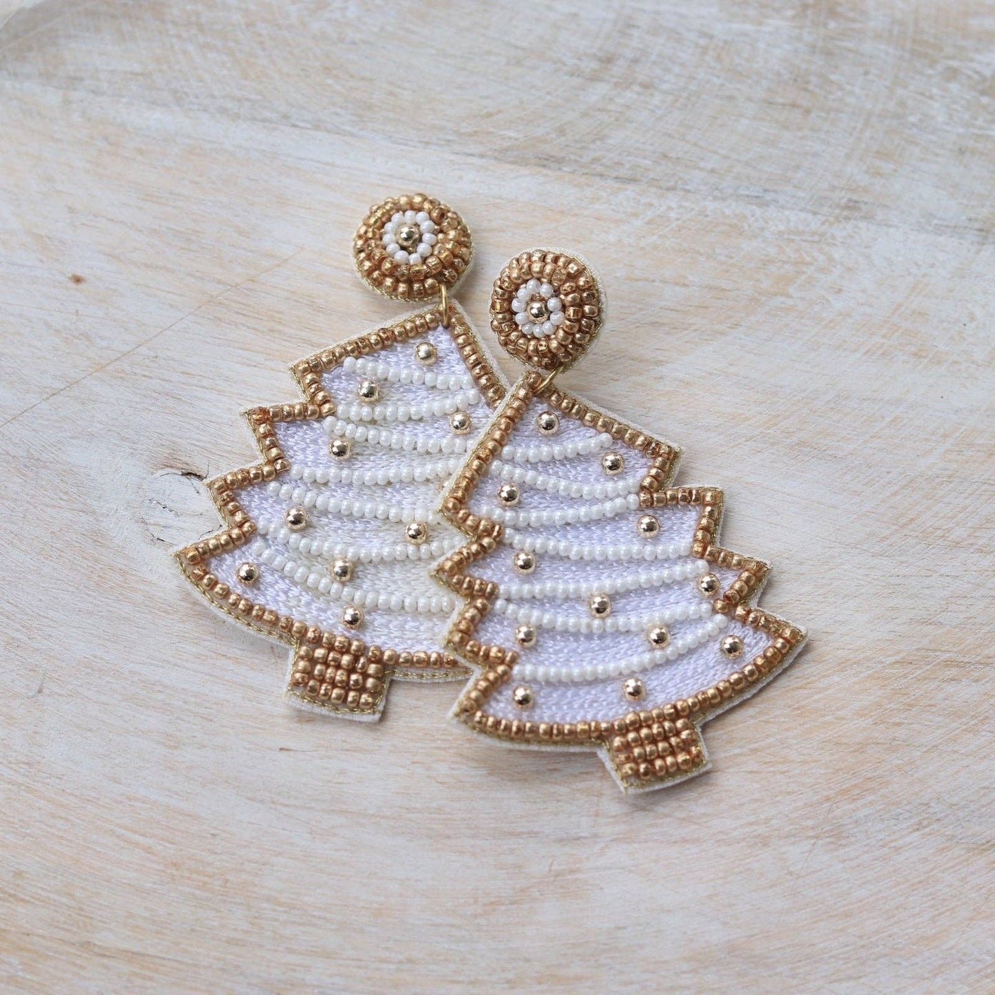 Custom Beaded White Christmas Tree Earring