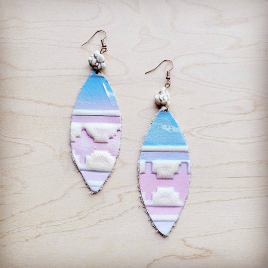 Leather Oval Earrings in Pastel Navajo w/ Turquoise Accent 224s