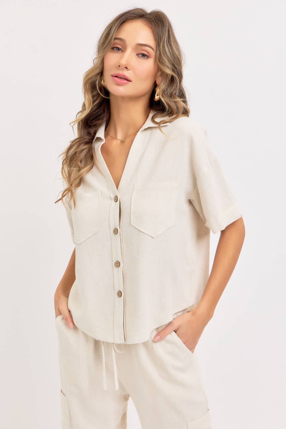 Linen Casual Button Top
