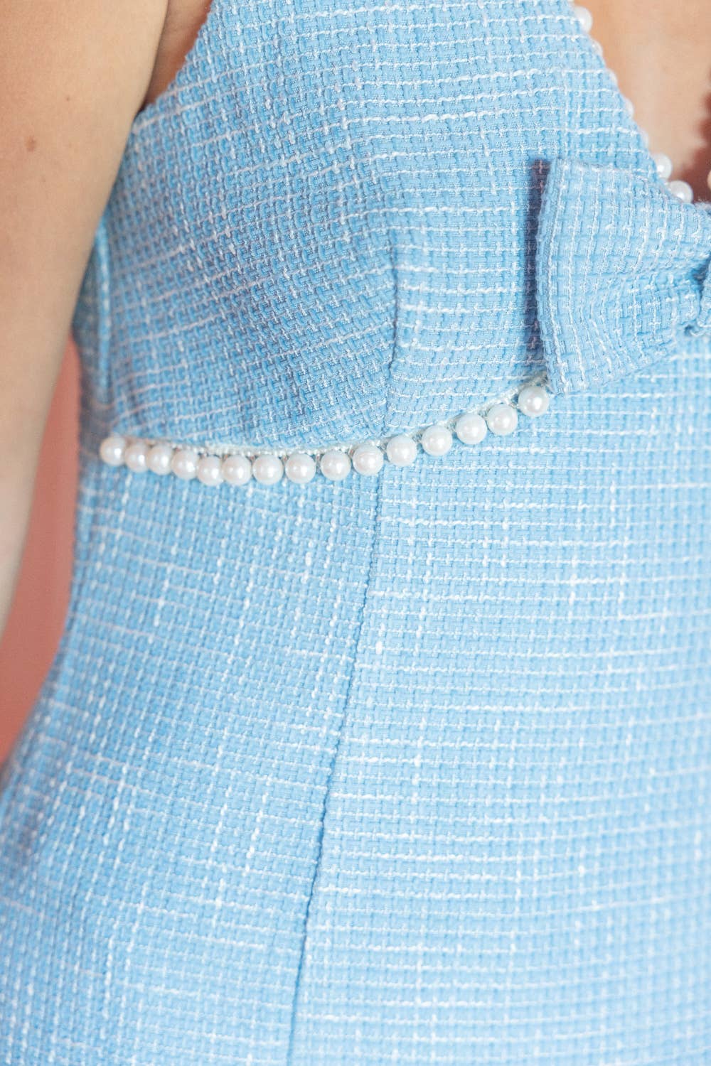 Pearl Detailed Bow Tweed Dress