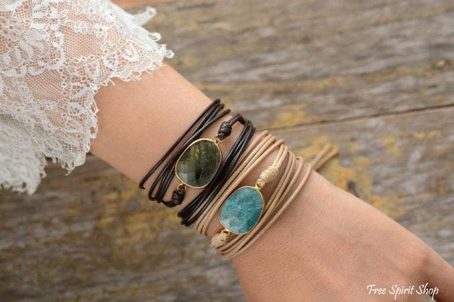 Natural Amazonite Rope w/ turqoise stone  Bracelet