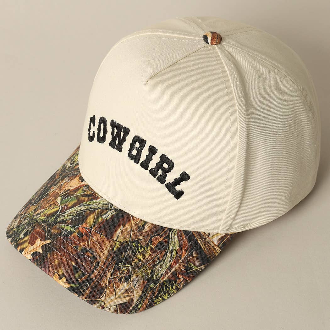 COWGIRL Lettering Embroidery Camo Cap