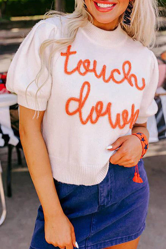 Touchdown Puff Sleeve Crew Neck Sweater